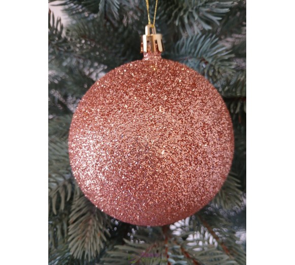 Новорічна куля "Блискітки" Ø100мм рожево-золота, ціна за набір 3шт